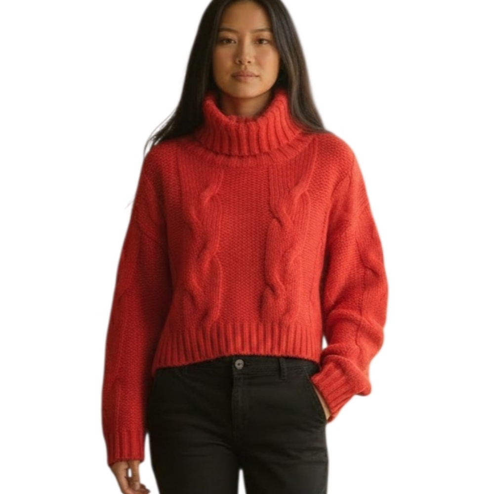 DOKOTOO Turtleneck Cable Knit Sweater - Red SZ.S EUC